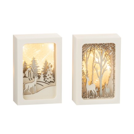 Set de 2 Marcos de Navidad iluminados de plástico plateado 10x5x14 cm