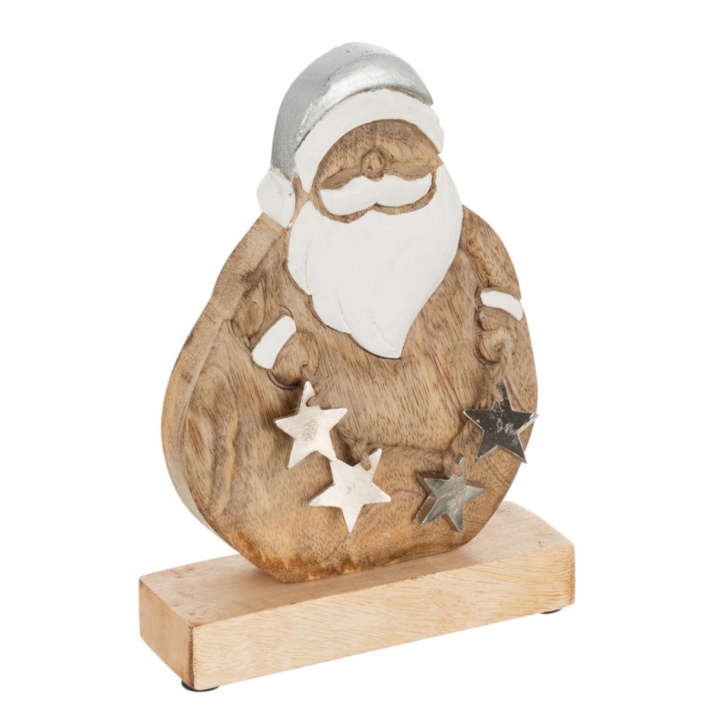 Papá Noel en base de madera natural de 14x4.5x21 cm