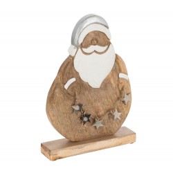 Papá Noel estrellas madera de mango natural plata Alt. 31 cm