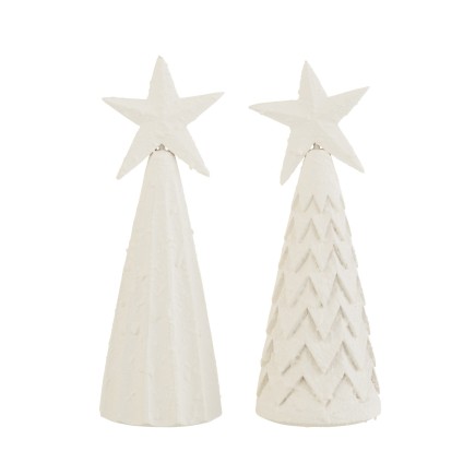 Set de 2 sapins de Noël décoratif en bois blanc 9x9x27 cm