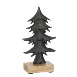 Sapin décoratif en bois sur base en aluminium noir 8x5x16cm