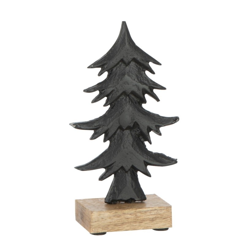 Albero di Natale decorativo in legno su base in alluminio nero 11x5x22cm