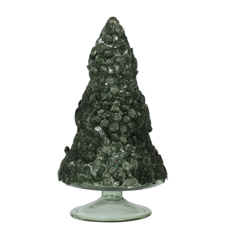 Sapin de Noël décoratif givré en verre vert foncé H12cm