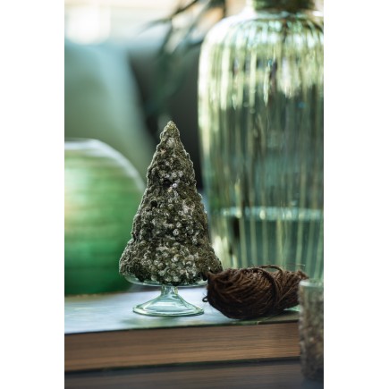 Árbol de Navidad decorativo con efecto helado de vidrio verde oscuro de 12 cm de altura