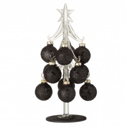 Sapin de Noël décoratif avec boules en verre noir H20cm