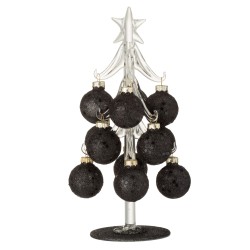 Árbol de Navidad decorativo con bolas de vidrio negro de 20 cm de altura