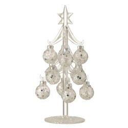 Sapin de Noël décoratif avec boules en verre argenté H21cm