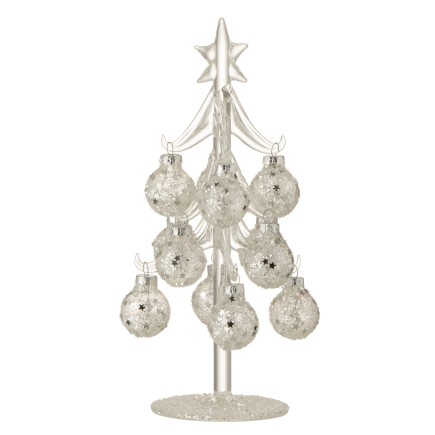 Albero di Natale decorativo con palline di vetro argento H21cm