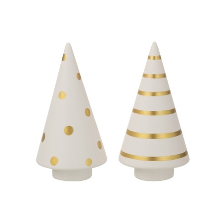 Lot de 2 arbres de Noël en céramique blanc et or 9x16cm
