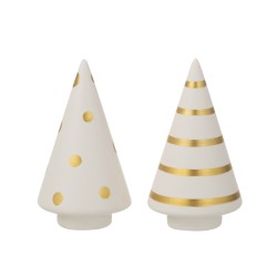 Lot de 2 arbres de Noël en céramique blanc et or 6x10cm