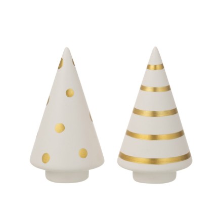 Lot de 2 arbres de Noël en céramique blanc et or 6x10cm