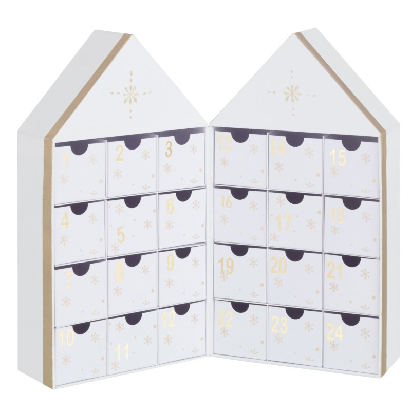 Calendrier de l’avent en forme de maison en carton blanc 31x7x35 cm