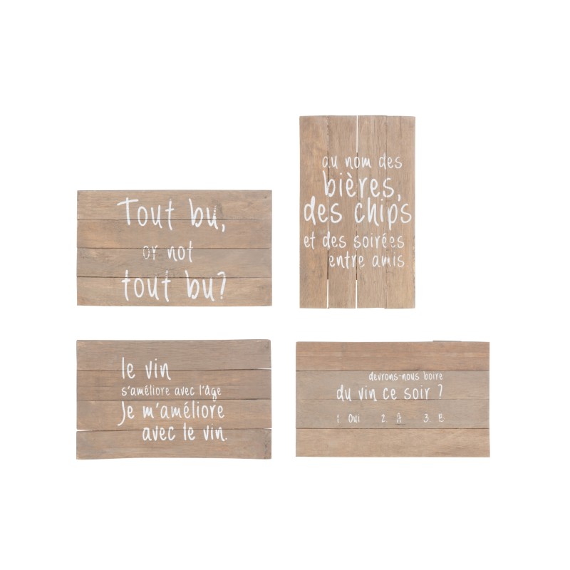 Set de 4 panneaux humoristiques en bois naturel 18x29x3 cm Set de 4 panneaux humoristiques en bois naturel 18x29x3 cm