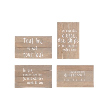 Conjunto de 4 paneles humorísticos de madera natural de 18x29x3 cm