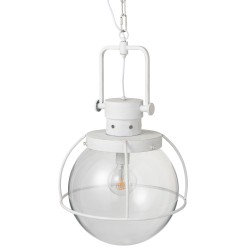 LAMPE SUSPENDUE BOULE VERRE/METAL BLANC