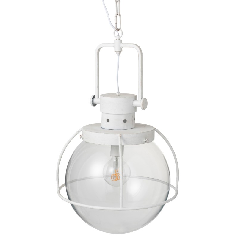 LAMPE SUSPENDUE BOULE VERRE/METAL BLANC