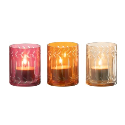 Set de 3 photophores droit en verre multicouleur 6x6x8 cm