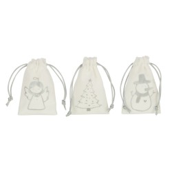 Set de 3 sacs de Noël en Textile crème 7x0,5x7,5cm