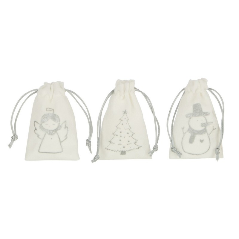 Conjunto de 3 bolsas de Navidad en textil crema de 7x0