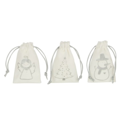 Set de 3 sacs de Noël en Textile crème 7x0,5x7,5cm