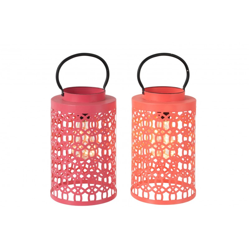 Assortiment de 2 lanternes en métal rose et fuchsia avec led