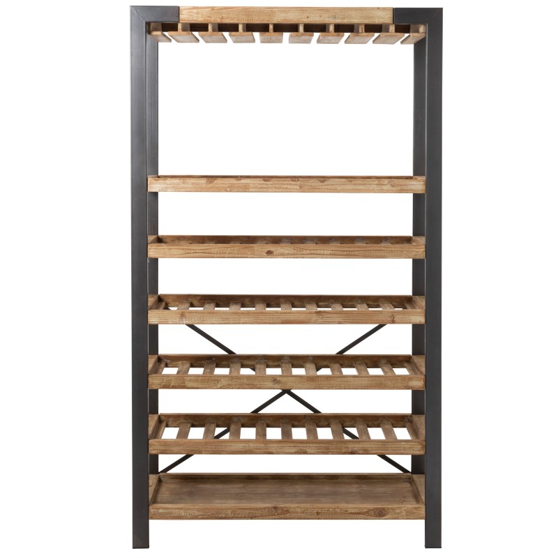 ETAGERE VIN 50 BOUTEILLES + VERRES BOIS/METAL NATUREL