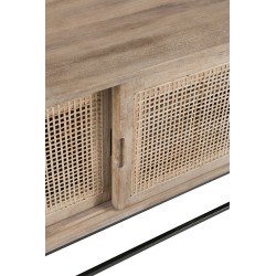 Meuble tv 3 portes coulissantes en bois naturel 150x40x50.5 cm