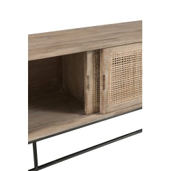 Meuble tv 3 portes coulissantes en bois naturel 150x40x50.5 cm