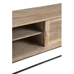 Meuble tv 3 portes coulissantes en bois naturel 150x40x50.5 cm