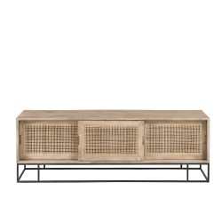 Meuble tv 3 portes coulissantes en bois naturel 150x40x50.5 cm