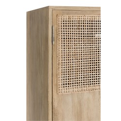 Armoire 3 portes et 4 tiroirs en bois naturel 115x45x175.5 cm