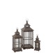 Set de 3 lanternes en verre et bois marron 31.5x31.5x85 cm Set de 3 lanternes en verre et bois marron 31.5x31.5x85 cm