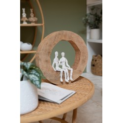 Coppia seduta in cerchio di legno bianco 29x 6x28 cm