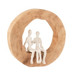 Pareja sentada en círculo de madera blanca 29x 6x28 cm