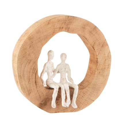 Coppia seduta in cerchio di legno bianco 29x 6x28 cm