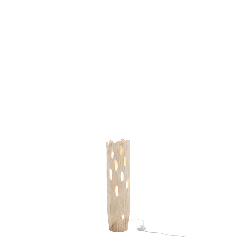 LAMPE DE TABLE TRONC AVEC TROUS BOIS PAULOWNIA BLANC