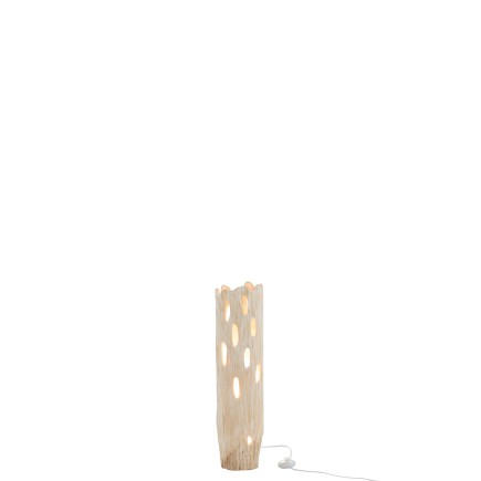 LAMPE DE TABLE TRONC AVEC TROUS BOIS PAULOWNIA BLANC