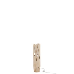 LAMPE DE TABLE TRONC AVEC TROUS BOIS PAULOWNIA BLANC