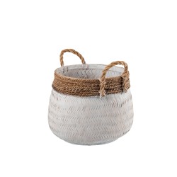 Cesta con asas de madera Blanco y Natural 49x47x39cm