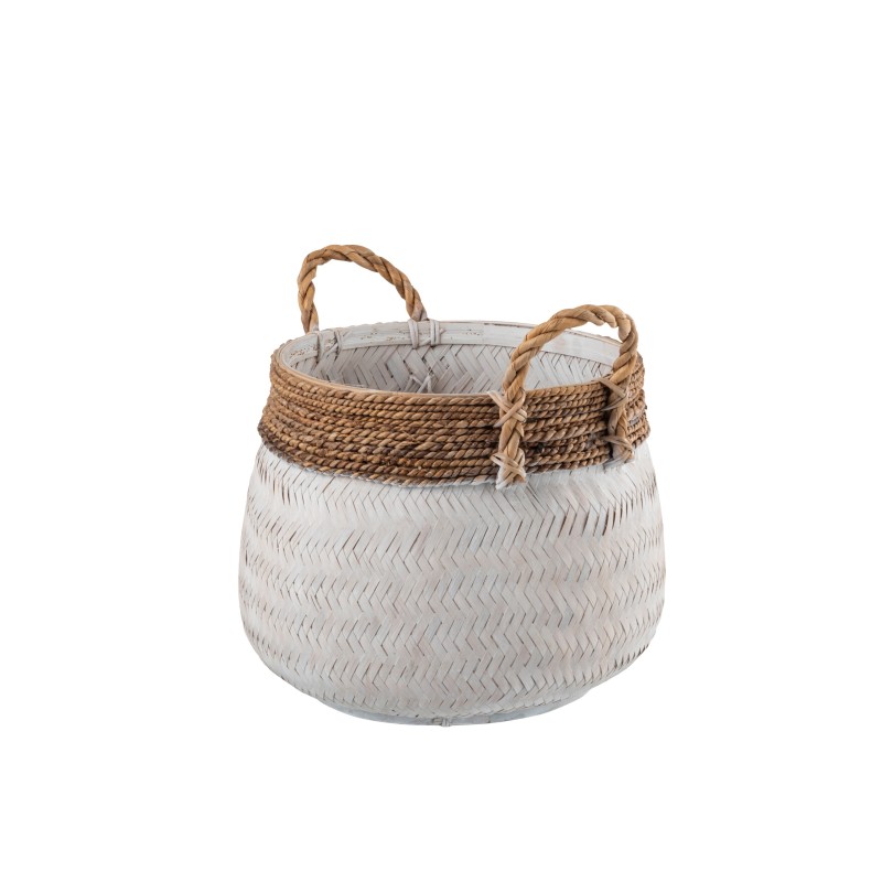 Cesta con asas de madera Blanco y Natural 49x47x39cm