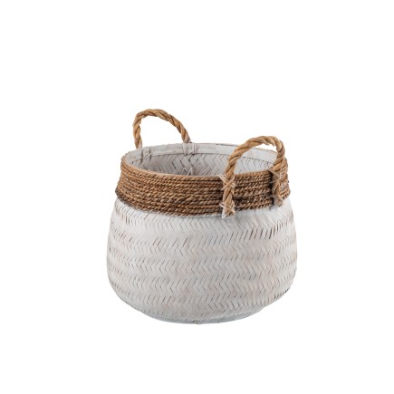 Cesta con asas de madera Blanco y Natural 49x47x39cm