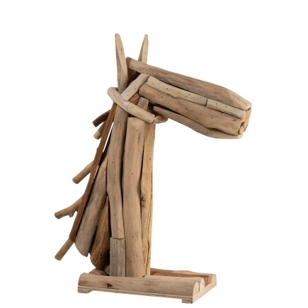 Cabeza de caballo en madera natural 24.75x10.5x28.75 cm