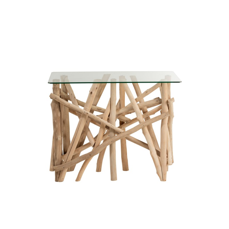 CONSOLE RECTANGULAIRE BRANCHES BOIS/VERRE NATUREL