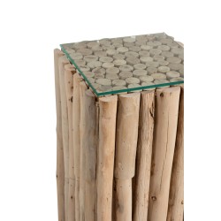 Socle carré en bois et en verre naturel 34x34x76 cm
