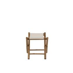 Taburete plegable de tela beige y madera marrón de 40x40x42 cm