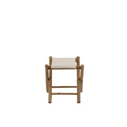 Taburete plegable de tela beige y madera marrón de 40x40x42 cm