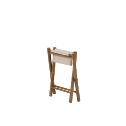 Taburete plegable de tela beige y madera marrón de 40x40x42 cm