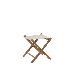 Taburete plegable de tela beige y madera marrón de 40x40x42 cm