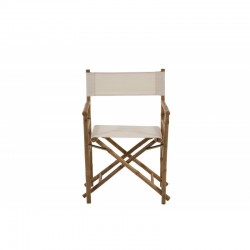 Chaise De Regisseur Pliable Bambou+Textile Naturel/Blanc