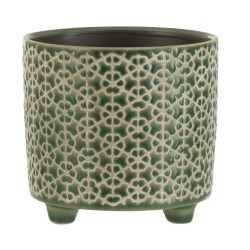 Vaso di fiori in ceramica verde su piedini 12x12x12cm